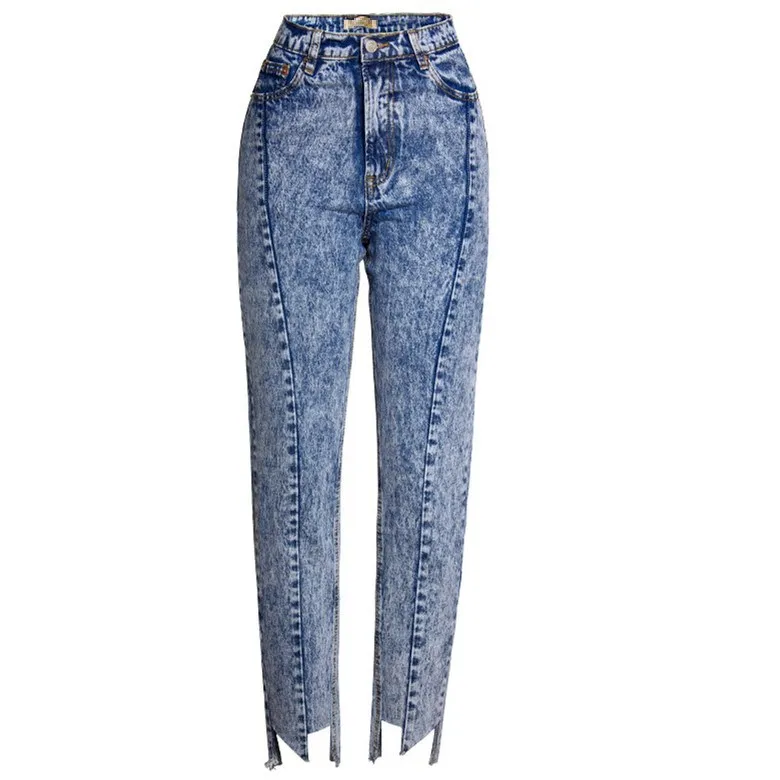 Европа Америка Мода Высокая талия женские прямые джинсы нерегулярные джинсовые свободные женские брюки повседневные длинные брюки