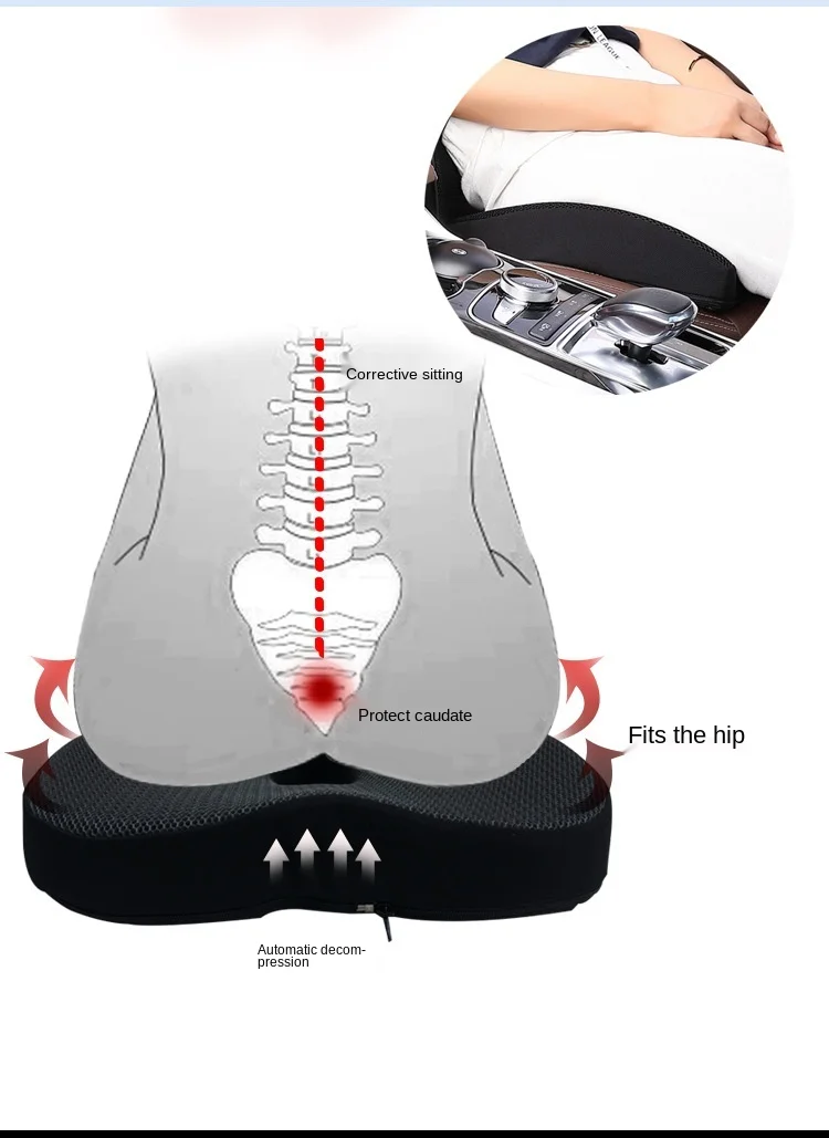 Orthopedic Memory Foam Thickned Car Seat Cushion Set Slow Rebound Office Chair Back Support Cushion Seat Support Lumbar Cushion