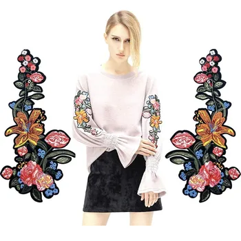 

SASKIA 1Pair Rose Flower Embroidery Fabrics Patch Iron-On Sewing Patches Applique Clothing Decorated Accessory Diy Motif Patch