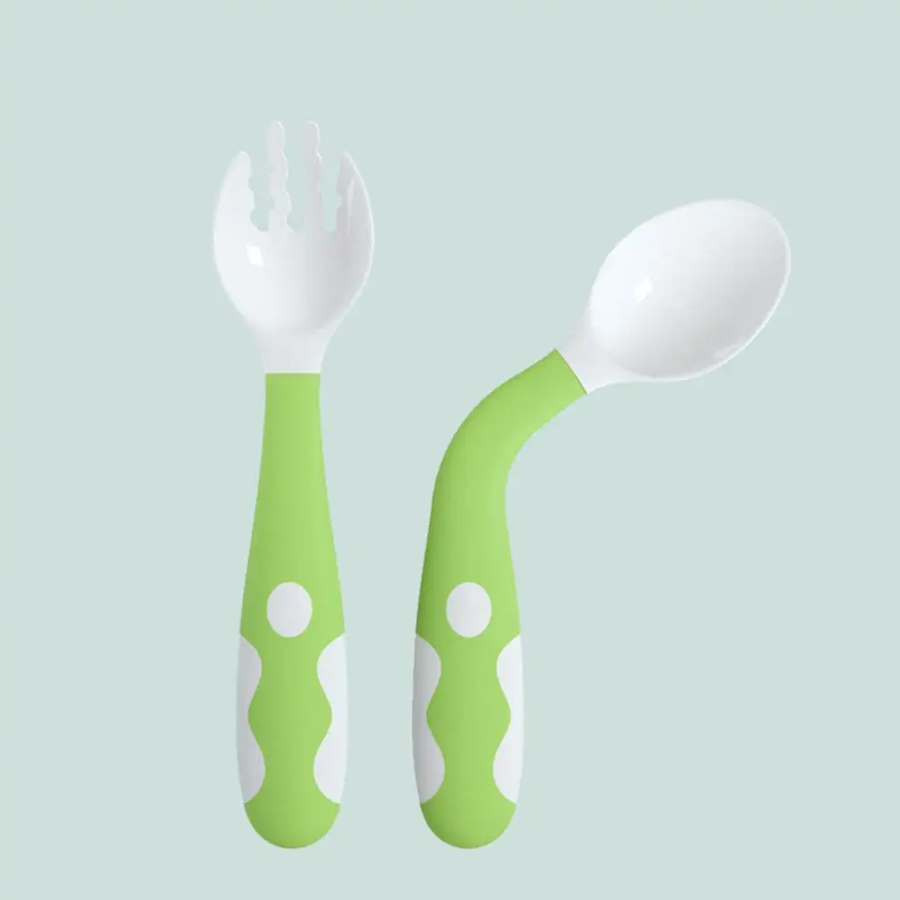 Grass green Kidlove Детские гибкие вилка и ложка посуда набор портативный обучение ableware - Цвет: Grass green