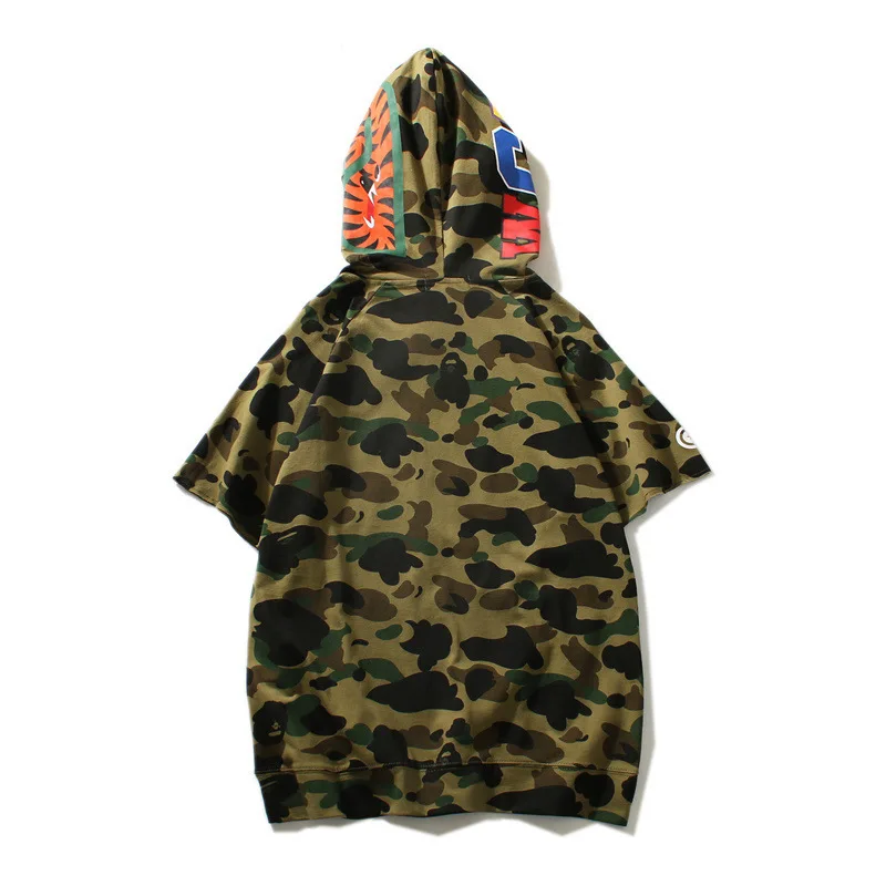 

Popular Brand Camouflage Shark Hooded Short-sleeve Pullover MEN'S Wear Large Size Pure Cotton New Style Short Sleeve T-shirt