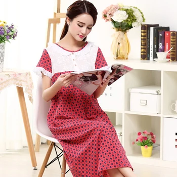 

Sleepwear Summer Lady Cotton Small Floral Embroidery Nightgown Casual Loose Home Service long sexy nightware new arrival 2020