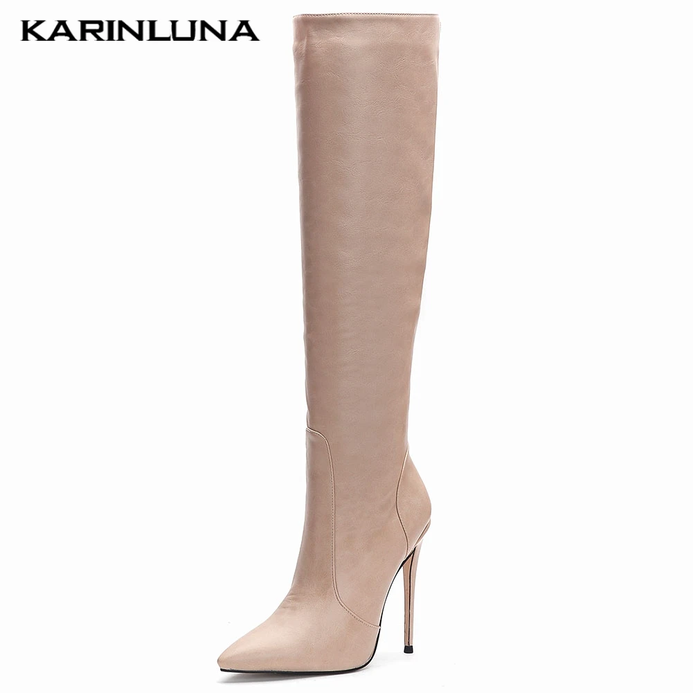 

Karinluna New Arrivals Plus Size 32-45 Top Quality Shoes Woman Boots Female Thin High Heels Zipper Mid Calf Boots Women Shoes