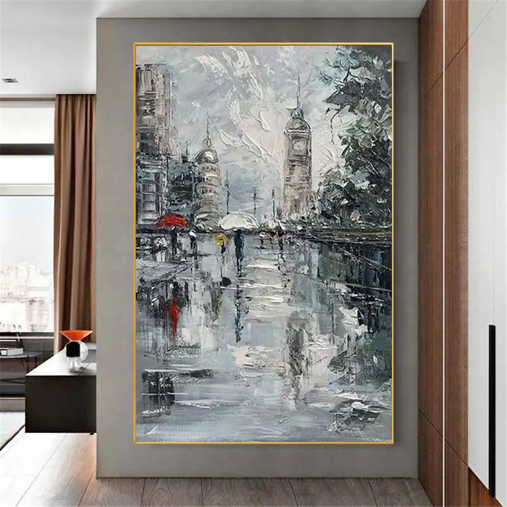 

Hand Painted Abstract City Street Landscape Oil Painting On Canvas Scandinavian Nordic Art Wall Picture For Living Room decor
