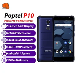 Poptel P10 мобильный телефон с 5,5-дюймовым дисплеем, восьмиядерным процессором NFC, ОЗУ 64 ГБ, ПЗУ 6 ГБ, 13 МП, 3600 мАч