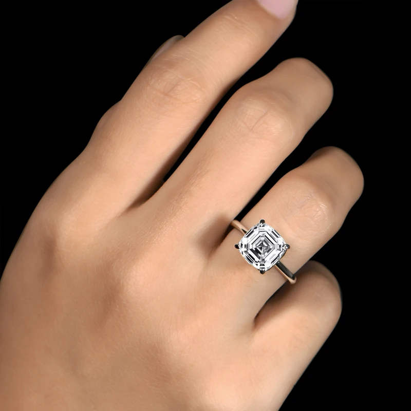 AINUOSHI роскошное 4 карат огранка камня «asscher Cut» кольцо обручальное кольцо с искусственным бриллиантом свадебное Стерлинговое Серебро; солитер кольцо ювелирные изделия для женщин