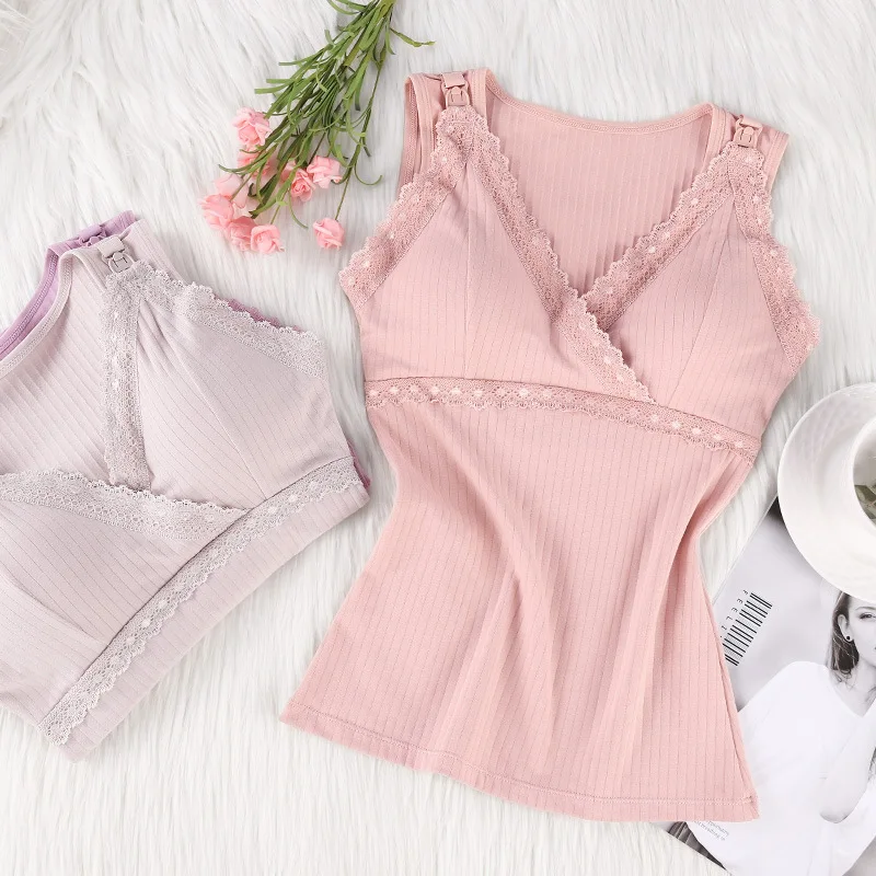 100KG Maternity Wear Nursing Tops Sleeveless Camisole Breastfeeding Clothes Pregnant Women Wireless Camis Tank Top With Bra