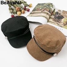 BeAvant элегантная Темно-Синяя женская шапка Повседневная вязаная пуговица Джокер уличная шерстяная берет модная шапка женская осенне-зимняя женская шляпа в стиле ретро