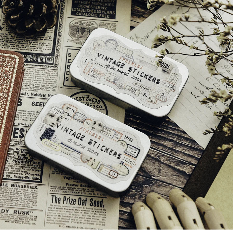 95Pcs Metal Box Junk Journal Ephemera Vintage Stickers