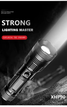 

XHP90 Tactical 3Mode LED Flashlight 18650 Torch Zoomable Lamp Strong Light Flashlight Low Light Flashlight