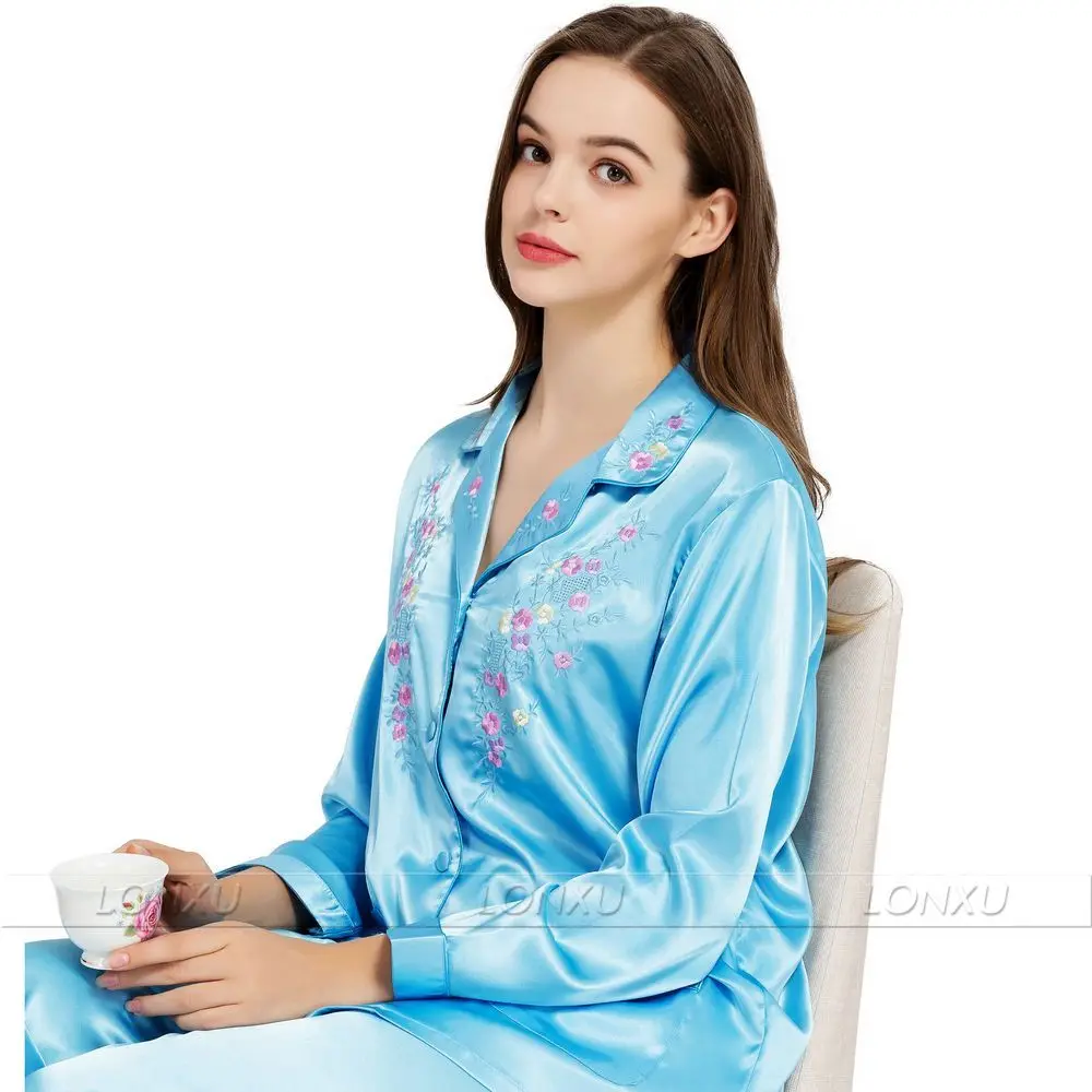 Womens Silk Satin Pajamas Set Sleepwear Loungewear XS~3XL Plus_Gifts
