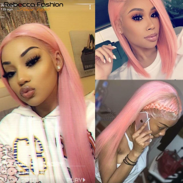 Rebecca Pink Wig Lace Frontal Human Hair Wigs For Women Bone Straight Human Hair HD Transparent
