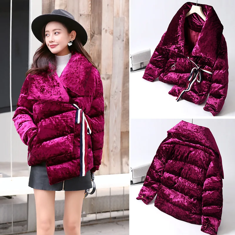 

2019 Winter New Style Korean-style INS Fold-down Collar Short Loose-Fit Gold Velvet Thick Cotton-padded Clothes WOMEN'S Coat Cot