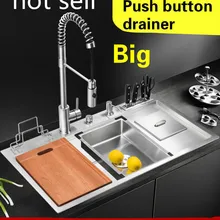 Квартира высокой емкости пищевой 304 нержавеющая сталь кухня ручная раковина одинарная мойка большая роскошь 850x480 мм