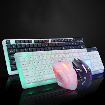 

Powstro LED Illuminated Backlit USB Wired PC Rainbow Gaming Keyboard Mouse Set Gamer Gaming Mouse And Keyboard Kit Home Office