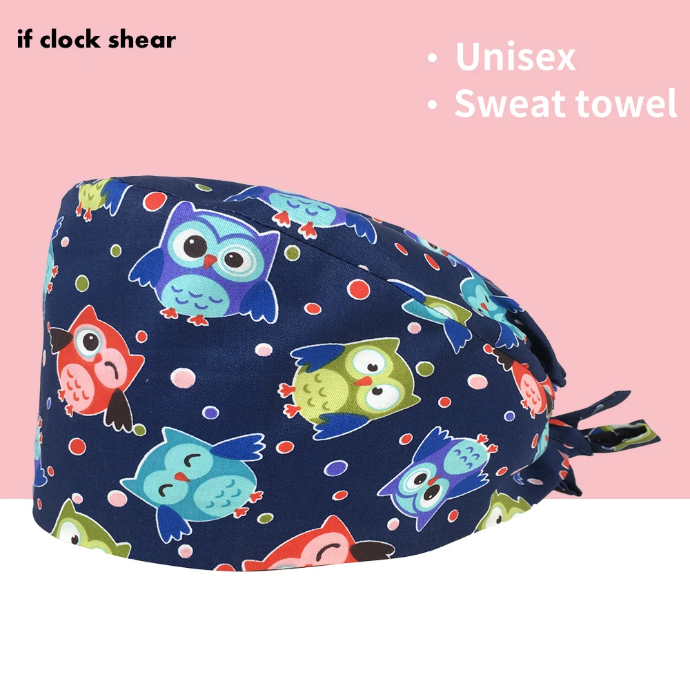 

Cartoon printing Pet beauty work hats tooth beauty store scrubs caps with sweat-absorbent lab dustproof hats Elastic scrubs caps