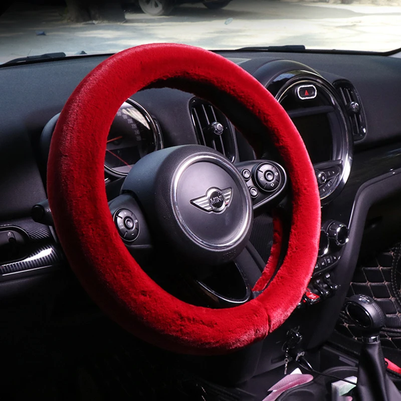 Car Steering Wheel Cover 38CM Plush Protector Decor For Mini Cooper One JCW S Clubman Countryman Universal Accessories | Автомобили и
