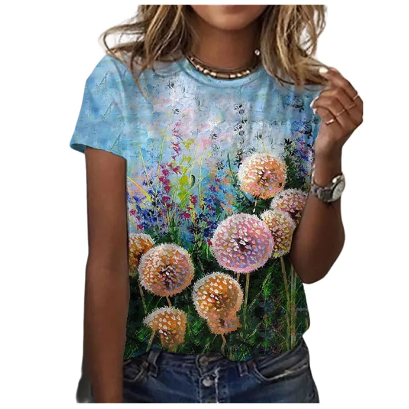 Plus Size Women 3D Floral Print T Shirt Summer 2021 New Fashion Casual O-Neck Short Sleeve Shirt Streetwear Ladies Tee Tops bulk t shirts