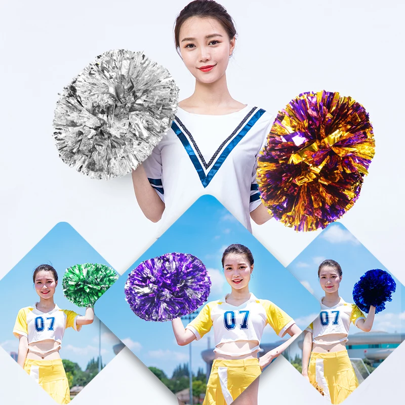 1 pair Colorfast Metallic Cheerleader Pom Poms Girl Cheer Refueling Props Cheerleading  Pompon Pompoms Baton Hhandle Sport Supply - AliExpress