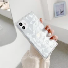 for iPhone 12 Pro Max Case Clear Square 3D Diamond Silicone Cover for iPhone 7 8 Plus 11 6 XS XR X SE 2020 12 mini Luxury Cases