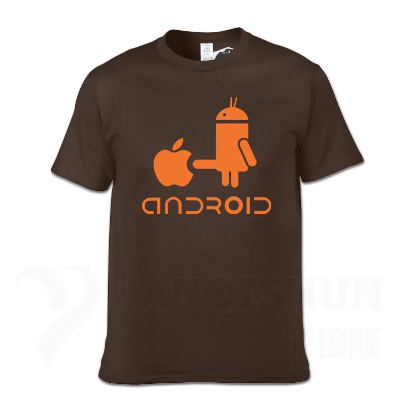 YUANQISHUN Creative Design Spoof Android Robot Funny Print Men's T Shirt New Cotton O-Neck Casual Tshirt Humor Top Tee - Цвет: Chocolate 2