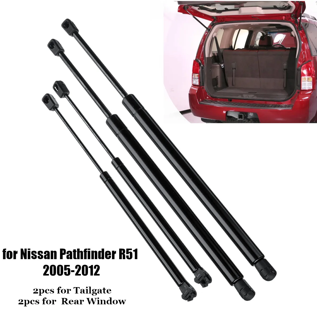 

4X Rear Window Tailgate Boot Gas Spring Struts Strut Support Rod Arm Bars For Nissan Pathfinder R51 2005 2006 2007 2008 - 2012