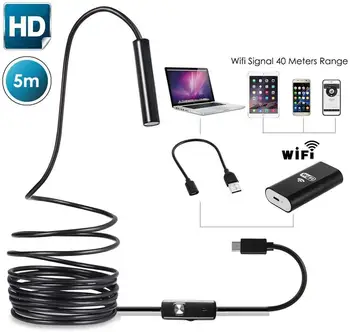 

Wifi Endoscope Camera, USB Endoscope Inspection Camera IP68 Waterproof Wireless Borerscope 2.0 Megapixels 1200P HD Snake Camera