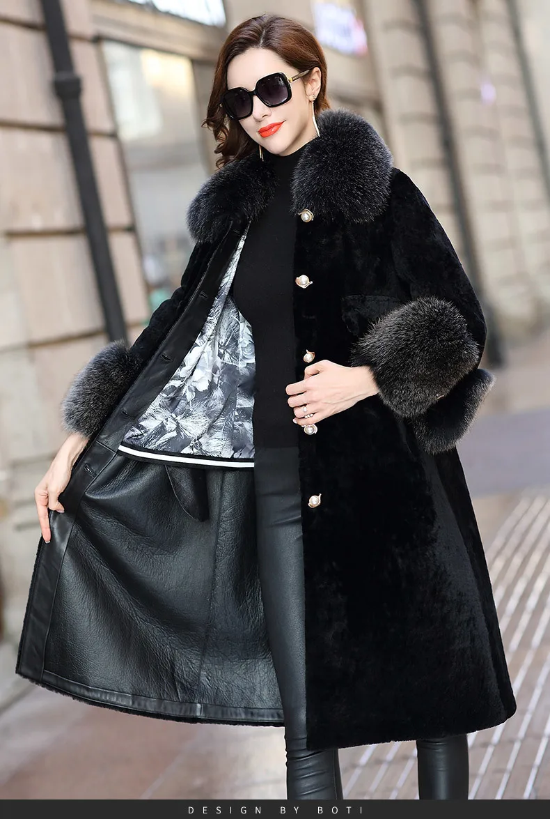 

Faced Double Fur Coat Female Fox Fur Collar Natural Wool Coats 2020 Winter Jacket Women Genuine Leather Jacket MY3717 s