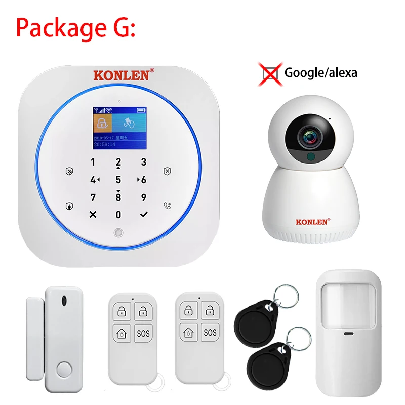 Package G Приложение Tuya wifi GSM сигнализация Беспроводная охранная Домашняя безопасность Google Alexa умная камера PIR детектор дыма Солнечная Сирена - Цвет: Package G