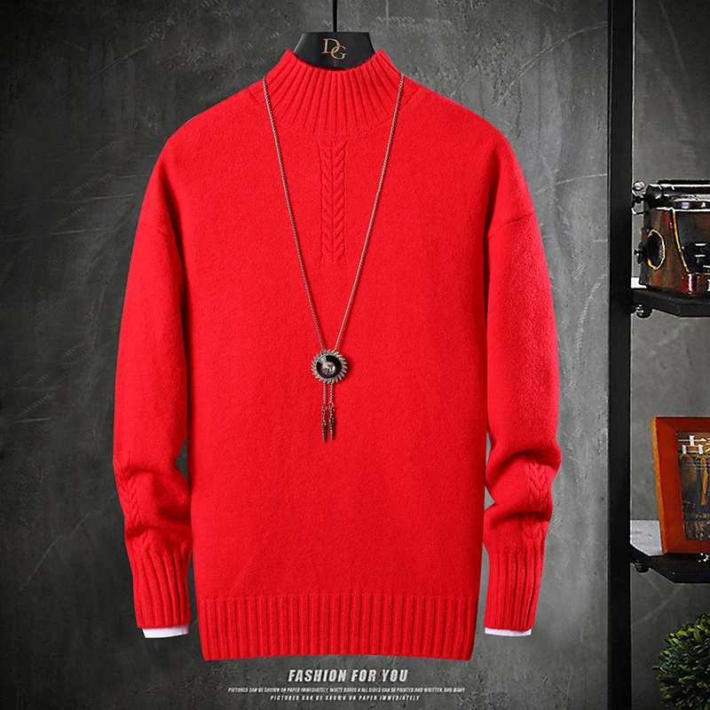 Новинка, модный кашемировый мужской свитер, мужские зимние толстые теплые рождественские свитера, высокое качество, водолазка, пуловер, мужская вязаная одежда - Цвет: Красный