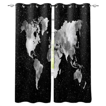 

World Map Window Curtains LivingRoom Kitchen Curtains for Bedroom Left and Right Biparting Open Curtains