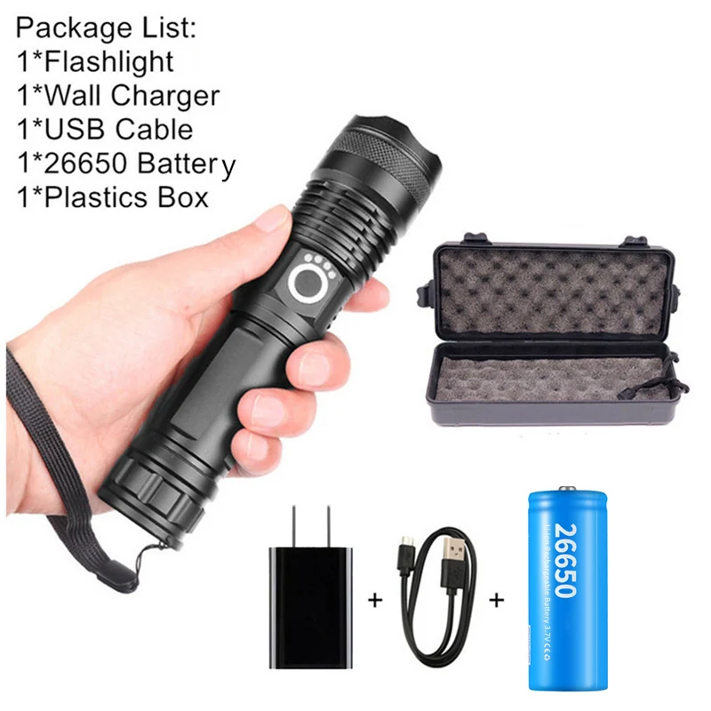 Package D Мощный USB фонарь xhp70.2, супер яркий фонарь, перезаряжаемый светодиодный фонарь с зумом, тактический фонарь xhp70 xhp50, аккумулятор 18650 или 26650 - Испускаемый цвет: Package D