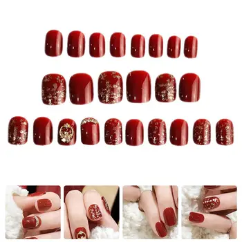 

24pcs Christmas False Nails Tips New Year Stylish Nail Art Stickers DIY Manicure Decoration Fake Nail Tips For Women Girls