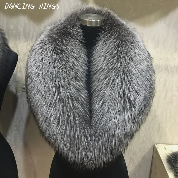 

Silver Fox Red Fox Real Fur Collar Scarf Genuine Big Size Scarves Warp Shawl Neck Warmer Stole Muffler with Clip Loops