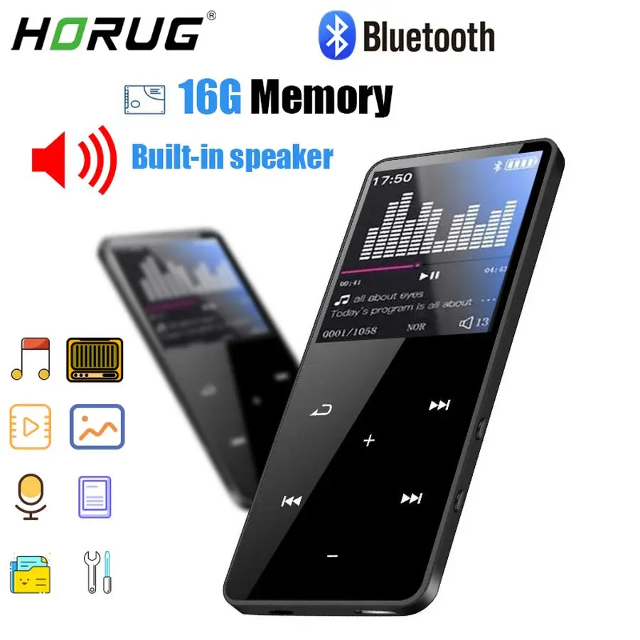 

HORUG MP3 Player Bluetooth Speaker Sport MP3 Music Touch Key Built-in 8GB 16GB HiFi Portable Walkman With Radio FM Recording