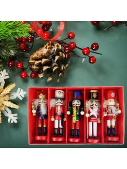 

5pcs 12cm Wooden Nutcracker Puppet Drawing Walnuts Soldier Christmas Decorations GXMA