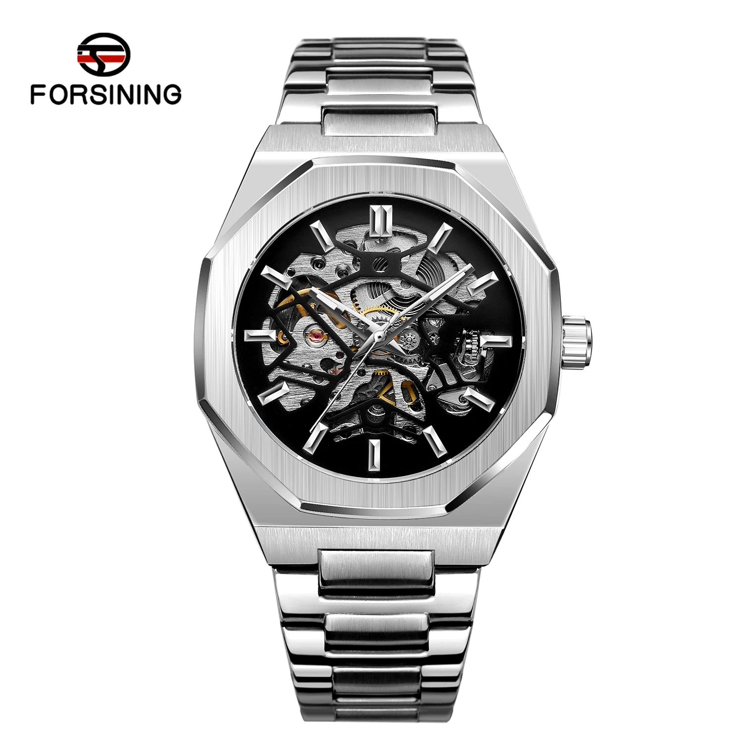 FORSINING Brand Watch Men Mechanical Skeleton Watch Fashion Casual Automatic Watch Stainless Steel FSG8198