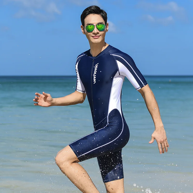 Plus Size Short Sleeve Rash Guard Men Front Zipper Wetsuit Swimming Snorkeling Surfing Swimsuit Free Diving Body Suits Swimwear