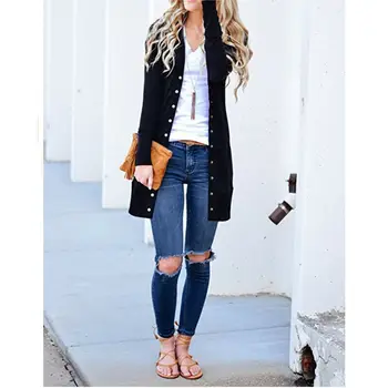 

Women Knitted Long Sleeve Open Front Cardigan Sweater Button Down Outwear Coat