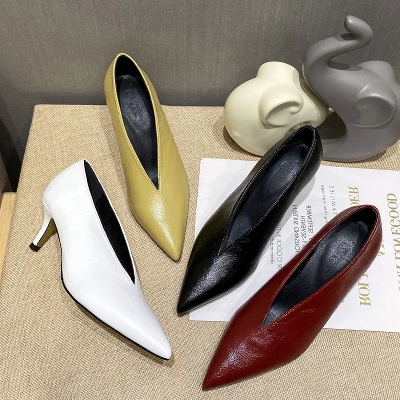 469768-02ce8b.jpg Sandals Luxury Brand Sexy Dress Shoes Elegant Chunky High Heeeled Pumps Sexy Pointed Toe Evening Shoes Women Shoes V Cut Shoes - Image 1