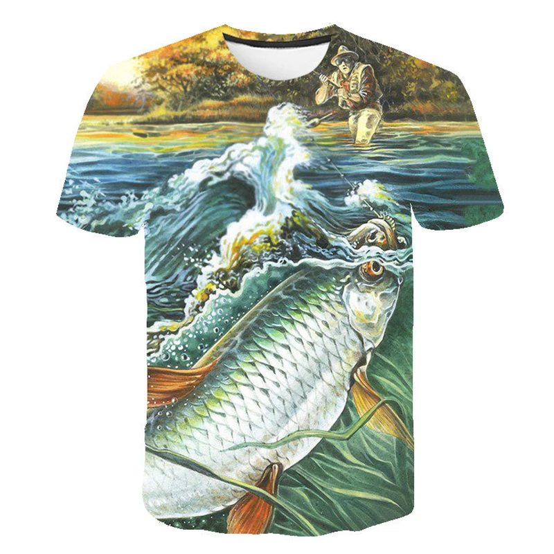 Мужские футболки с 3d рыбкой, Летние Топы И Футболки с коротким рукавом и круглым вырезом, забавные хип-хоп уличные футболки в повседневном стиле с цифровым принтом рыбы