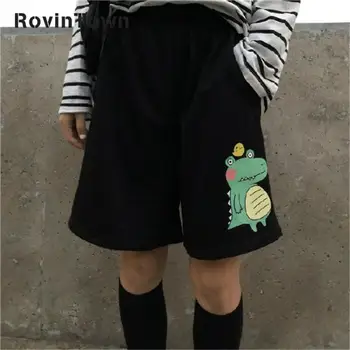 

2020 New Summer Women's Casual Baggys Wide Leg Solid Color Cartoon Print High Waist Shorts Feminino Harajuku Style Free Shipping