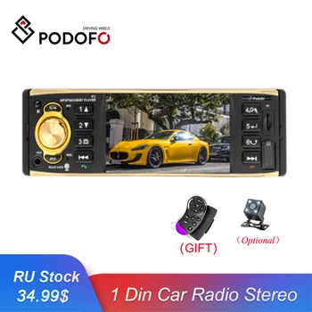 

Podofo 1 din Car Radio MP3 Player Radio Audio Stereo USB AUX FM Radio Station Bluetooth Rearview Camera Support Remote Control