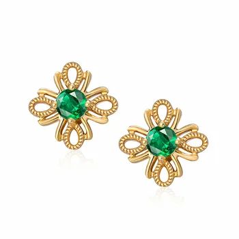 

Vintage carving green crystal emerald gemstones diamonds stud earrings for women gold color jewelry brincos bijoux accessories