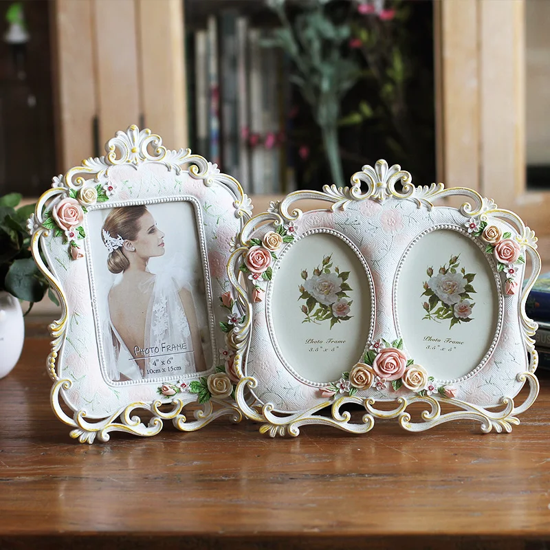 

Floral Decorative Photo Frame Rectangle Resin Picture Frame For Table 1 PC Pastoral Foto Frame Best Wedding Gifts Photo Album