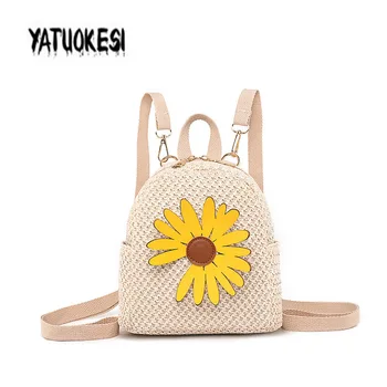 

Fashion Handmade Zipper Woven Straw Bag For Women 2020 Mini Backpack For Teenage Girls Travel Shoulder Bag Mochilas Mujer Bolsos