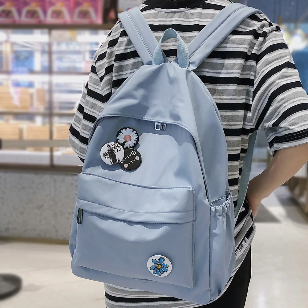 Backpack Female School-Bag Waterproof Women Kawaii Book Fashion Bags Nylon Cute Badge