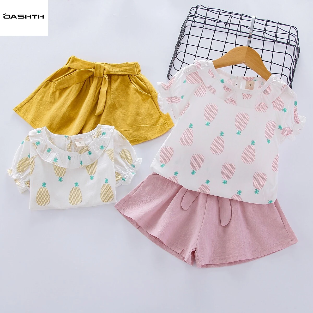

OASHTH Children's clothing summer new girl short-sleeved suit little girl sweet suit