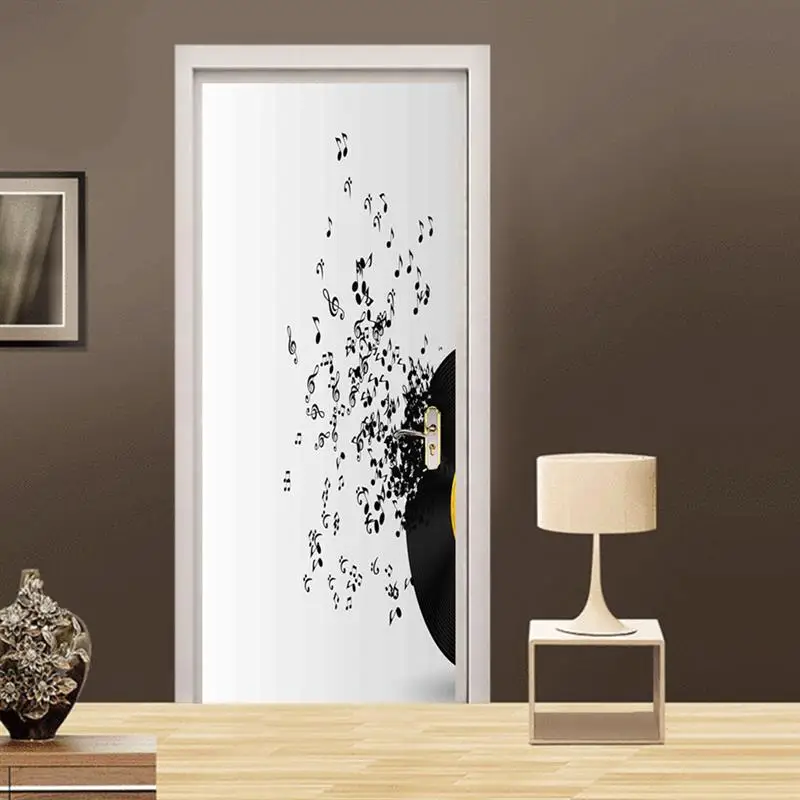PVC Door Sticker 1pc Creative Music Pattern Removable Waterproof Self Adhesive Door Mural Decals Home Decoration