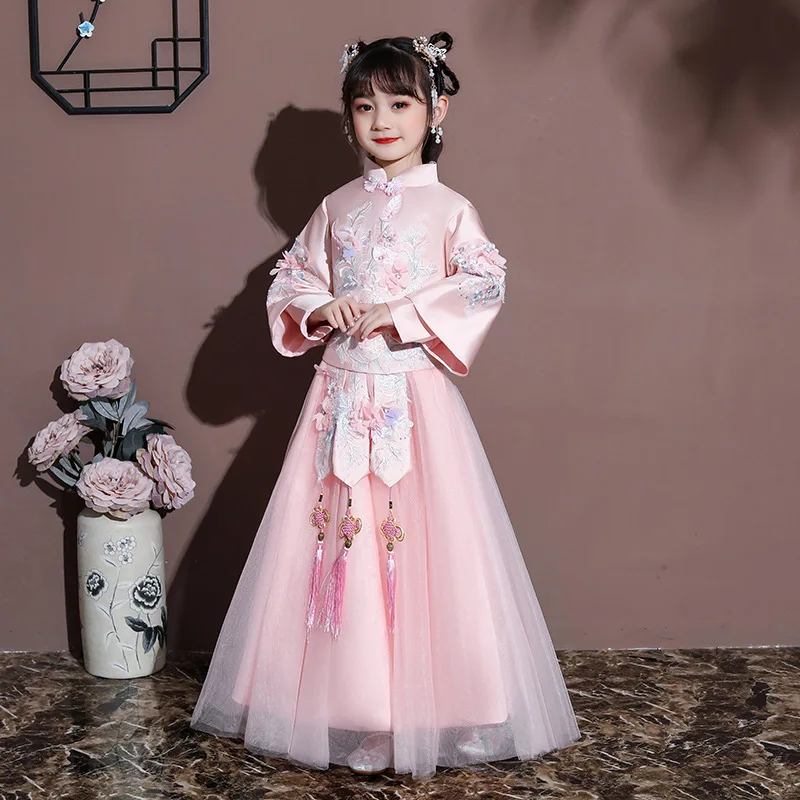 

Tang Suit Vintage Chinese Traditional Hanfu Party Dress Kids Girl Fairy Princess Performance Costume Elegant Kid Embroidery